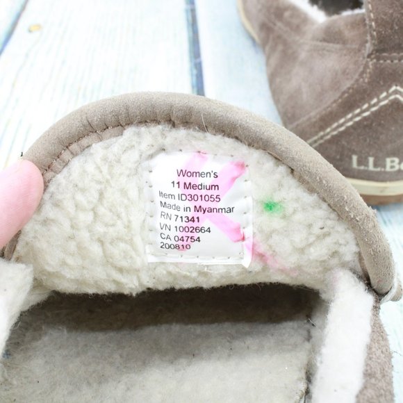 LL Bean Gray Suede Fleece Lined Mountain Moccasins Slipper Size 11 Medium - Picture 8 of 9